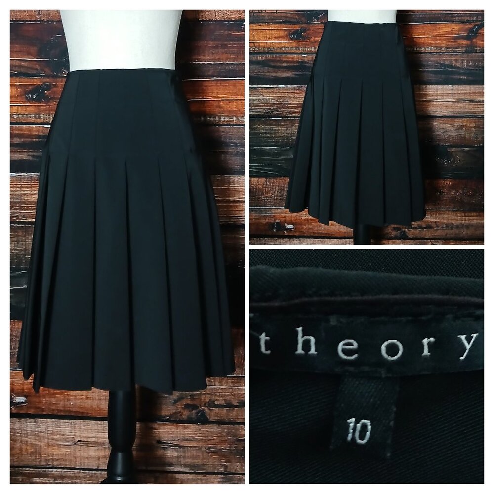 Theory Vintage Skirt 10 Black Pleated High Rise Side Zip Made in USA